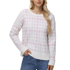 525 America Pink and Cream Houndstooth Soft Crewneck Sweater Xxl
